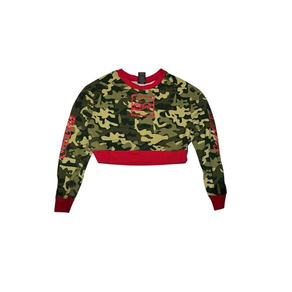 Coca Cola Juniors Camouflage Long Sleeve Cropped Top Medium - Picture 1 of 5